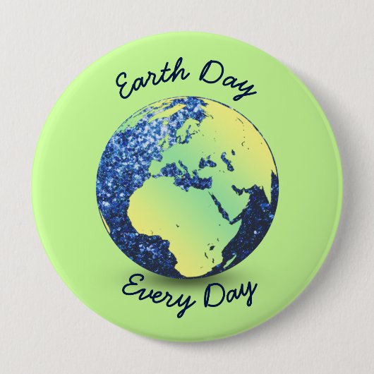 Personalisieren Sie Earth Day Blue Glitzern Globe Button (Vorderseite)