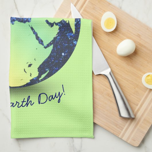 Personalisieren Sie Earth Day Blue Glitzern Globe Geschirrtuch (Viertel Falte)