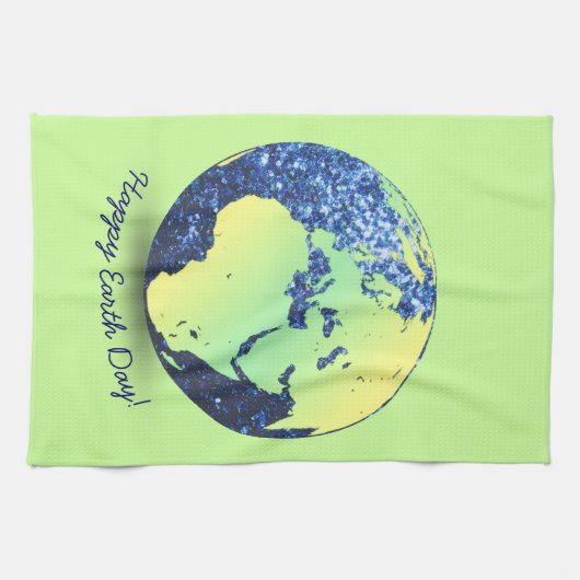 Personalisieren Sie Earth Day Blue Glitzern Globe Geschirrtuch (Horizontal)
