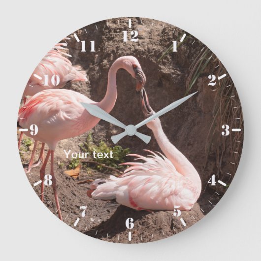 Personalisieren Sie Flamingoes-Vögel in der Liebe- Große Wanduhr (Vorderseite)