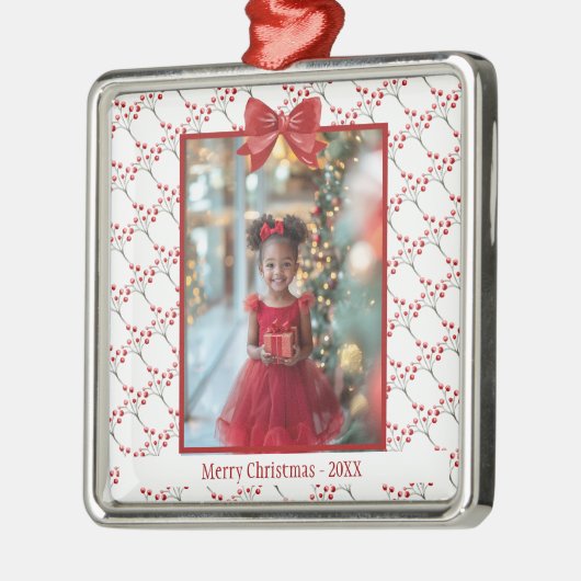 Personalisieren Sie Foto frohe Weihnachten Ornament Aus Metall (Links)