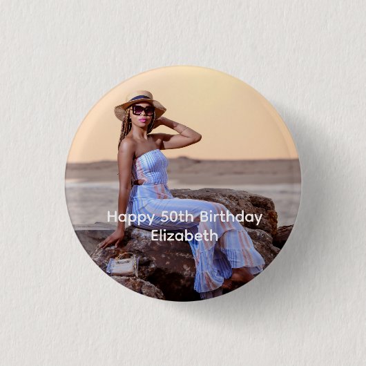 Personalisieren Sie Foto Geburtstag Ihn ihr Button (Vorderseite)