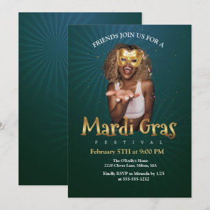Personalisieren Sie Foto Gold-Maskenball-Maske Mar Einladung