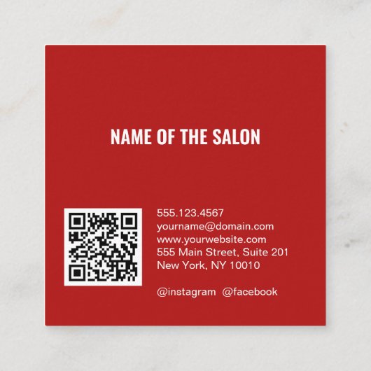 Personalisieren Sie Foto Minimalistischen Friseurs Quadratische Visitenkarte (Rückseite)