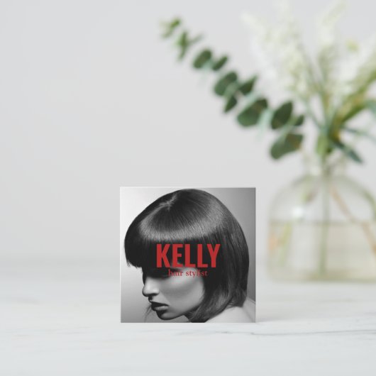 Personalisieren Sie Foto Minimalistischen Friseurs Quadratische Visitenkarte (Stehend Vorderseite)