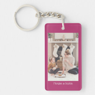Personalisieren Sie Foto & Namen, Deep Fuchsia Sch Schlüsselanhänger