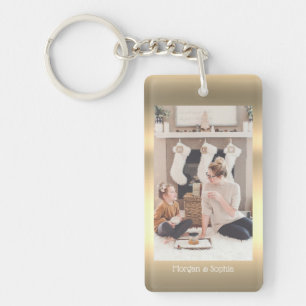 Personalisieren Sie Foto & Namen Faux Metallic Gol Schlüsselanhänger