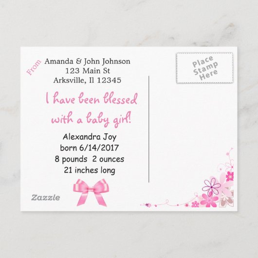 Personalisieren Sie Foto "She's Here" Ankündigung (Rückseite)