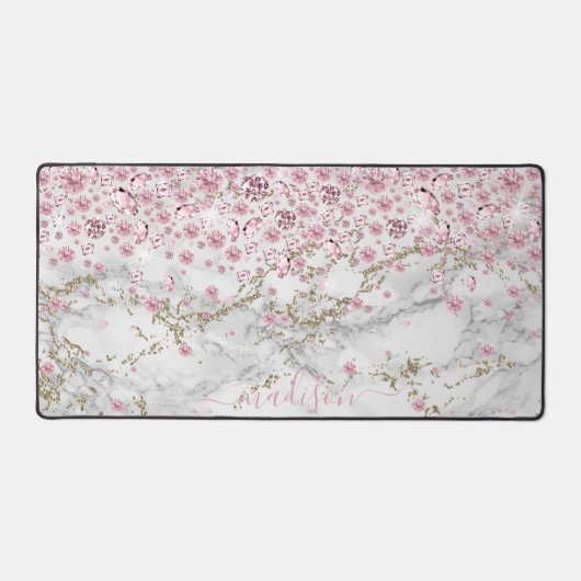 Personalisieren Sie funkelnde rosa Juwelen & Marmo Schreibtischunterlage (Vorderseite)