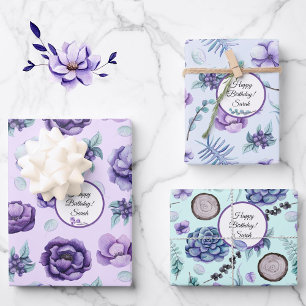 Personalisieren Sie Geburtsname Blume in Lavender  Geschenkpapier Set