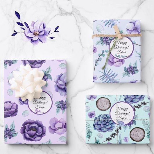 Personalisieren Sie Geburtsname Blume in Lavender Geschenkpapier Set