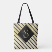 Personalisieren Sie Girly Monogram Chic Black Stri Tasche (Rückseite)