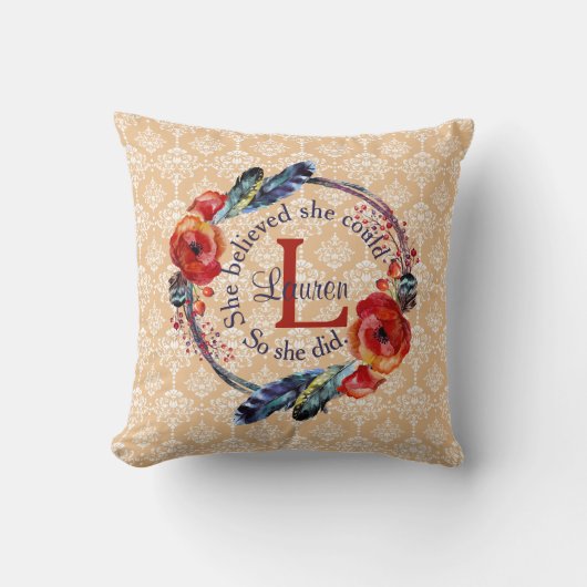 Personalisieren Sie glaubt, dass sie Monogram Flor Kissen (Vorderseite)