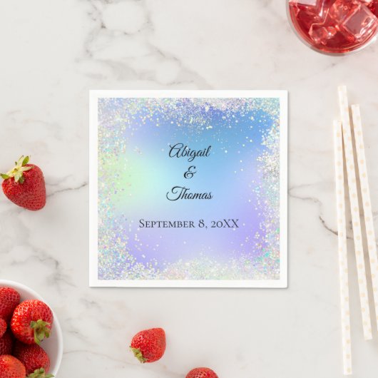 Personalisieren Sie Glitzer Blue Lila Wedding Anni Serviette (Beispiel)