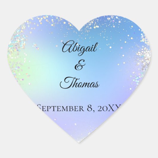 Personalisieren Sie Glitzer Blue Lila Wedding Brid Herz-Aufkleber (Vorderseite)