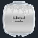 Personalisieren Sie Glitzer Tropfen Silver Bridesm Taschenspiegel<br><div class="desc">Dripping Glitzer Silver Bridesmaid Mirror Compact,  Geschenk für Bridesmaid. Personalisieren Sie es mit ihrem Namen und Titel.</div>