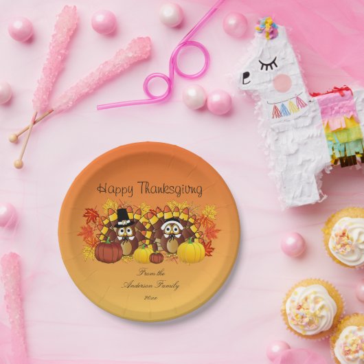 Personalisieren Sie glückliche Thanksgiving-Owl Tü Pappteller (Party)