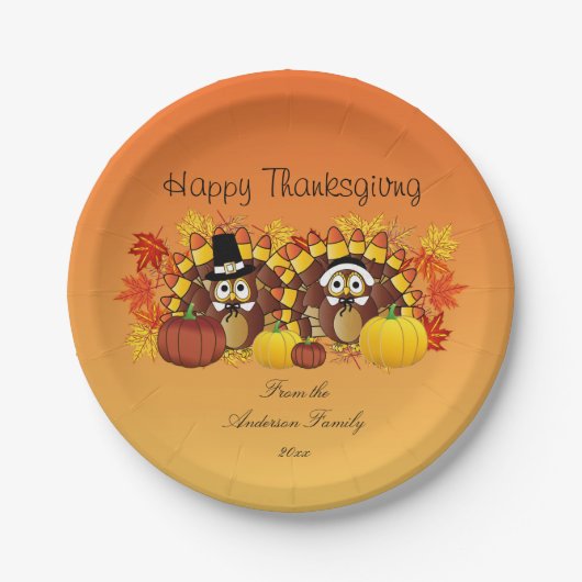Personalisieren Sie glückliche Thanksgiving-Owl Tü Pappteller (Vorderseite)