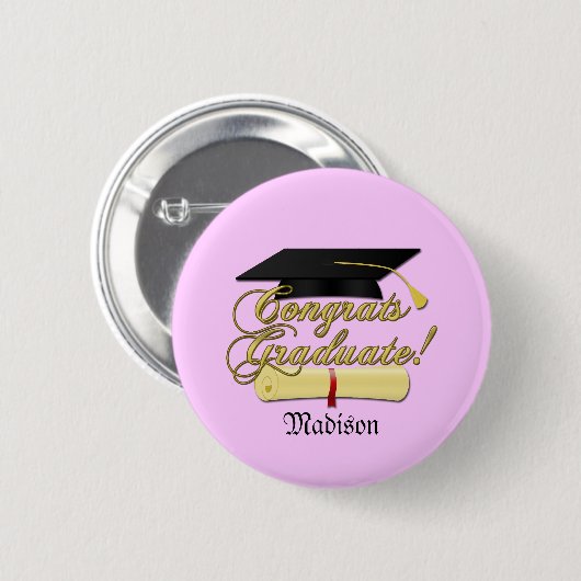 Personalisieren Sie Glückwunsch mit Diplom und Hut Button (Vorne & Hinten)