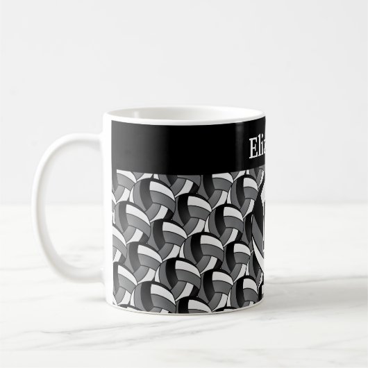 Personalisieren Sie Grau, Schwarz und Weiß Volleyb Kaffeetasse (Links)