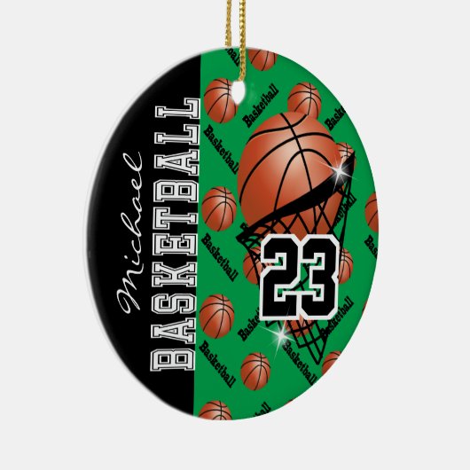Personalisieren Sie Green Basketball Keramik Ornament (Rechts)