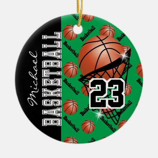 Personalisieren Sie Green Basketball Keramik Ornament (Vorne)