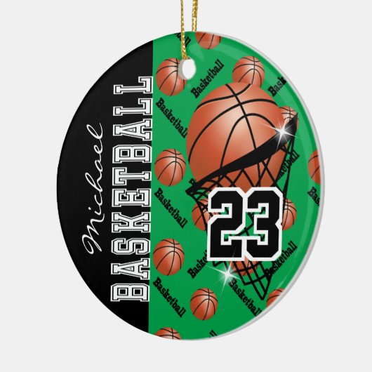 Personalisieren Sie Green Basketball Keramik Ornament (Links)
