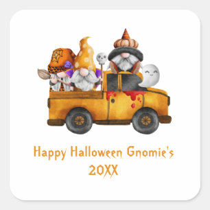 Personalisieren Sie Halloween-Gnome Orange Truck Quadratischer Aufkleber