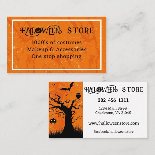 Personalisieren Sie Halloween Store Costume Shop Visitenkarte (Vorne/Hinten)