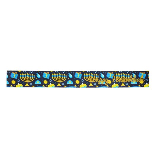 Personalisieren Sie HANUKKAH Blue Gold Satin Ribbo Satinband (Vorderseite)