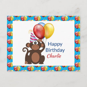 Personalisieren Sie Happy Birthday Monkey and Ball Postkarte