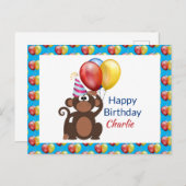 Personalisieren Sie Happy Birthday Monkey und Ball Postkarte (Vorne/Hinten)