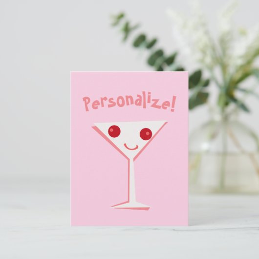 Personalisieren Sie Happy Martini Pink Postkarte (Stehend Vorderseite)