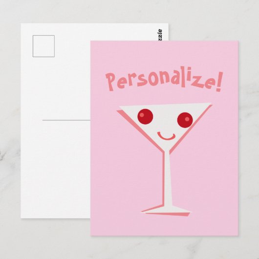 Personalisieren Sie Happy Martini Pink Postkarte (Vorne/Hinten)