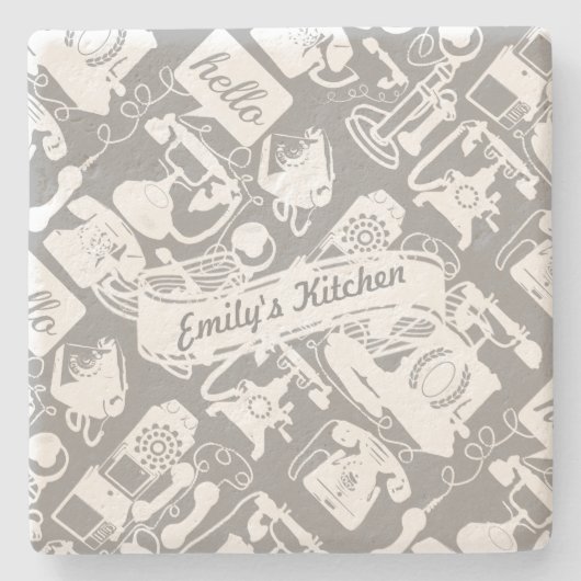 Personalisieren Sie hellgraue oder farbige Retro-T Steinuntersetzer (Vorderseite)