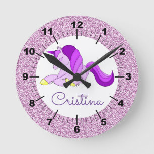 Personalisieren Sie Ihr eigenes lila Einhorn Runde Wanduhr