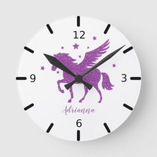 Personalisieren Sie Ihr eigenes Lila Einhorn Runde Wanduhr