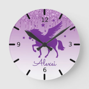 Personalisieren Sie Ihre eigene magische Lila Einh Runde Wanduhr