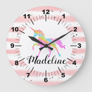 Personalisieren Sie Ihre eigene rosa Einhorn-Uhr Große Wanduhr