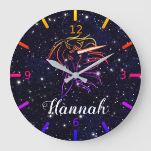 Personalisieren Sie Ihre farbenfrohe Unicorn-Uhr Große Wanduhr