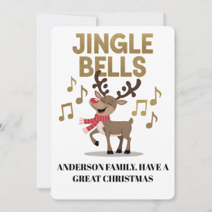 Personalisieren Sie Jingle Bells Singing Reindeer Feiertagskarte