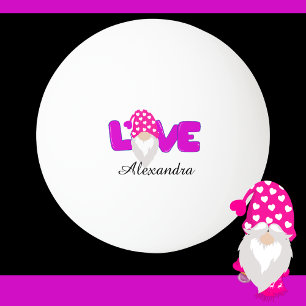 Personalisieren Sie Liebe Gnome Heart Pink Lila Tischtennisball