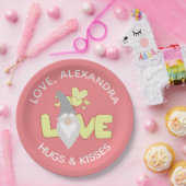 Personalisieren Sie Liebe Gnomen Herzgelb und grau Pappteller (Party)
