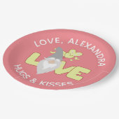 Personalisieren Sie Liebe Gnomen Herzgelb und grau Pappteller (Schrägansicht)