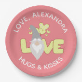 Personalisieren Sie Liebe Gnomen Herzgelb und grau Pappteller (Vorderseite)