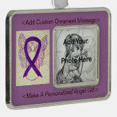 Personalisieren Sie Lila Bewusstsein Ribbon Engel  Rahmen-Ornament Silber (Rechts)