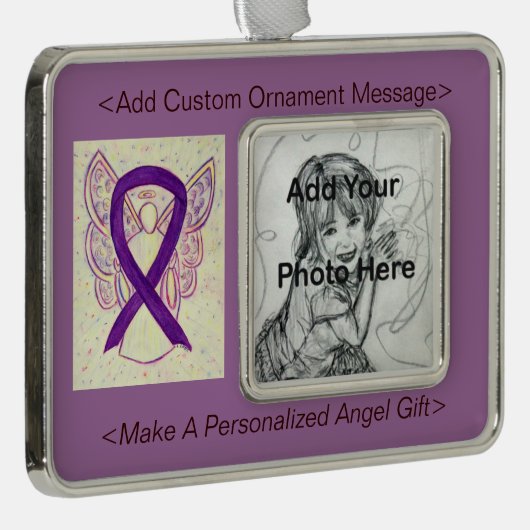 Personalisieren Sie Lila Bewusstsein Ribbon Engel Rahmen-Ornament Silber (Rechts)