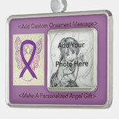 Personalisieren Sie Lila Bewusstsein Ribbon Engel  Rahmen-Ornament Silber (Links)