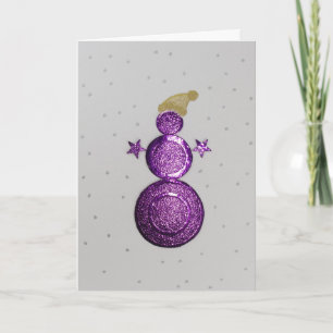 Personalisieren Sie Lila Snowman- und Silberstars Feiertagskarte