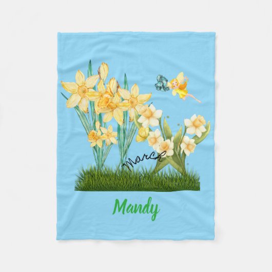 Personalisieren Sie März Birth Blume & Stone Fleecedecke (Vorderseite)